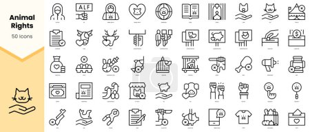 Set of defense of animal rights Icons. Simple line art style icons pack. Vector illustration