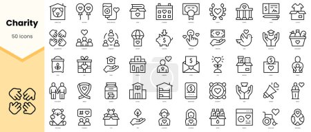 Conjunto de Iconos de caridad. Paquete de iconos de estilo de línea simple arte. Ilustración vectorial