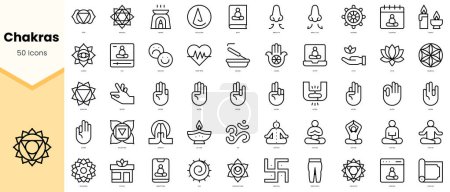Ilustración de Conjunto de chakras Iconos. Paquete de iconos de estilo de línea simple arte. Ilustración vectorial - Imagen libre de derechos