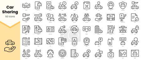 Ensemble d'icônes d'autopartage. icônes de style art ligne simple pack. Illustration vectorielle