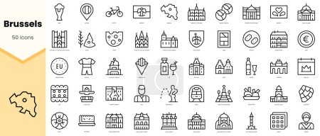 Ilustración de Conjunto de iconos de Bruselas. Paquete de iconos de estilo de línea simple arte. Ilustración vectorial - Imagen libre de derechos