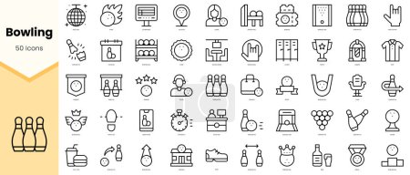 Set of bowling Icons. Simple line art style icons pack. Vector illustration