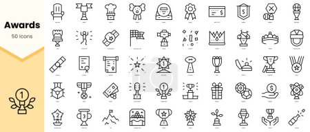 Ilustración de Conjunto de premios Iconos. Paquete de iconos de estilo de línea simple arte. Ilustración vectorial - Imagen libre de derechos