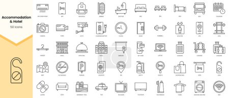 Simple Outline Set of Accommodation and Hotel icons. Linear style icons pack. Vector illustration