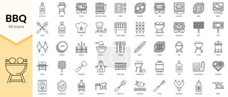 Illustration for Simple Outline Set ofbbq icons. Linear style icons pack. Vector illustration - Royalty Free Image