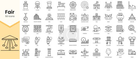 Esquema simple Conjunto de iconos de Feria. Paquete de iconos de estilo lineal. Ilustración vectorial