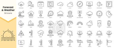 Simple Outline Set von Vorhersage- und Wettersymbolen. Lineare Stilsymbole packen. Vektorillustration