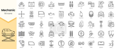 Simple Outline Set von mechanischen Symbolen. Lineare Stilsymbole packen. Vektorillustration