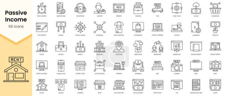 Simple Outline Set of Passive Income icons. Linear style icons pack. Vector illustration