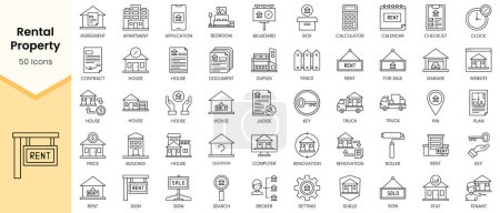 Conjunto de iconos de propiedad de alquiler. Paquete de iconos de estilo lineal. Ilustración vectorial