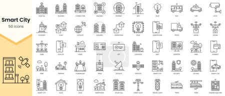 Illustration for Simple Outline Set of Smart City icons. Linear style icons pack. Vector illustration - Royalty Free Image