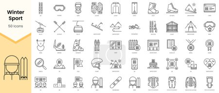 Simple Outline Set of Winter Sport icons. Linear style icons pack. Vector illustration