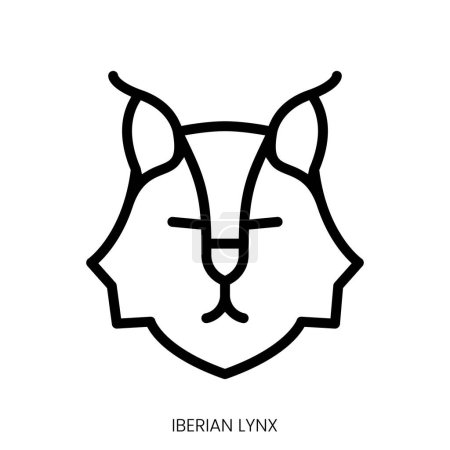 Téléchargez les illustrations : Icône de lynx ibérique. Design de style Line Art isolé sur fond blanc - en licence libre de droit