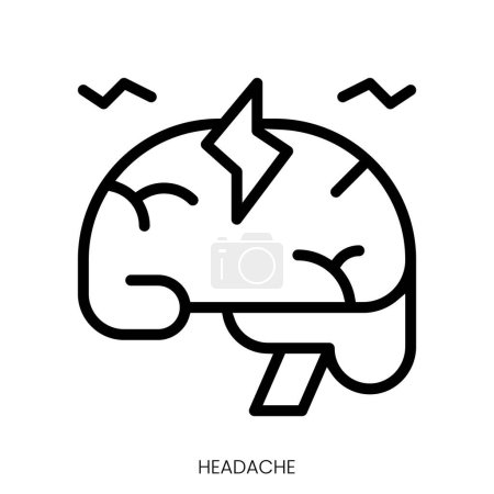 Kopfschmerz-Symbol. Line Art Style Design isoliert auf weißem Hintergrund