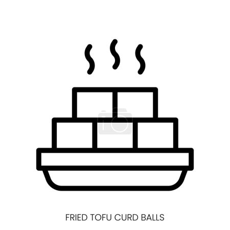 tofu frit boules de caillé icône. Design de style Line Art isolé sur fond blanc