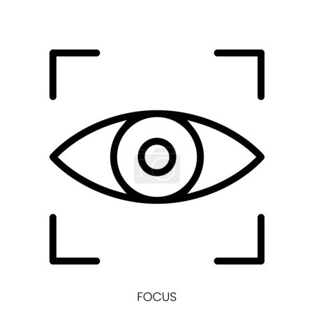 Téléchargez les illustrations : Icône focus. Design de style Line Art isolé sur fond blanc - en licence libre de droit