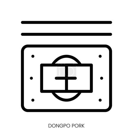 Téléchargez les illustrations : Icône de porc dongpo. Design de style Line Art isolé sur fond blanc - en licence libre de droit