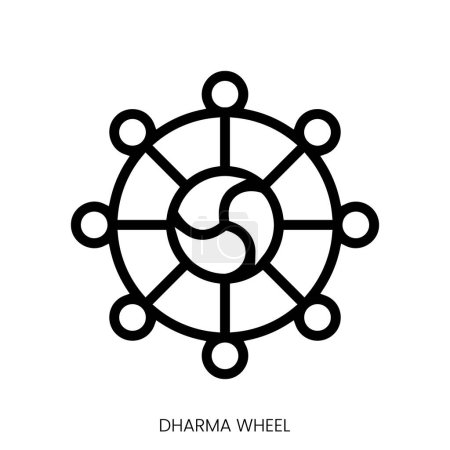 Dharma-Rad-Symbol. Line Art Style Design isoliert auf weißem Hintergrund