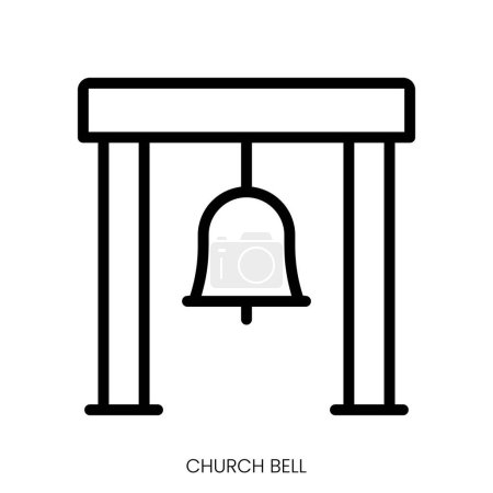 Ilustración de Icono de campana de iglesia. Diseño de estilo de arte de línea aislado sobre fondo blanco - Imagen libre de derechos