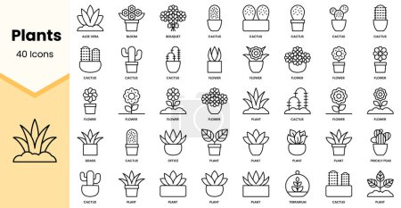 Ilustración de Conjunto de iconos de plantas. Paquete de iconos de estilo de línea simple arte. Ilustración vectorial - Imagen libre de derechos