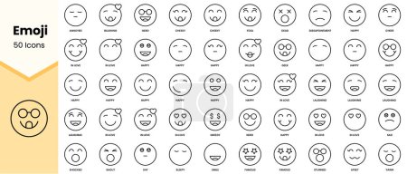 Set von Emoji-Symbolen. Einfache Zeilenkunst-Stil-Symbole packen. Vektorillustration