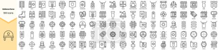 Eine Reihe von Symbolen der Verteidigung. Einfache Zeilenkunst-Stil-Symbole packen. Vektorillustration