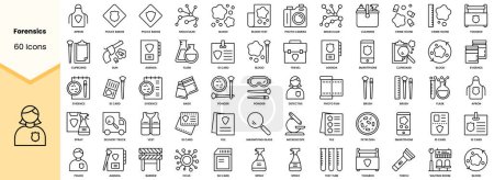 Set von Symbolen aus der Forensik. Einfache Zeilenkunst-Stil-Symbole packen. Vektorillustration