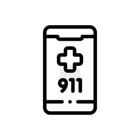 Icono 911. Diseño de estilo lineal delgado aislado sobre fondo blanco