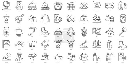 Illustration for Linear Style winter camp Icons Bundle - Royalty Free Image