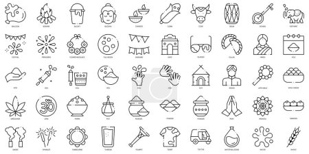 Téléchargez les illustrations : Linear Style holi Icons Bundle - en licence libre de droit