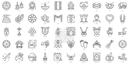 Illustration for Linear Style hindu wedding Icons Bundle - Royalty Free Image