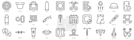 Ilustración de Linear Style contraceptive methods Icons Bundle - Imagen libre de derechos