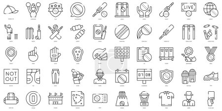 Téléchargez les illustrations : Bundle d'icônes de cricket de style linéaire - en licence libre de droit
