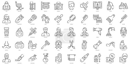 Illustration for Linear Style barber shop Icons Bundle - Royalty Free Image