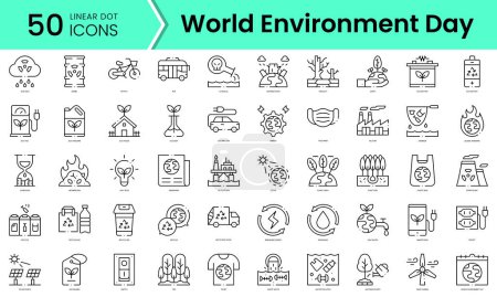 Téléchargez les illustrations : Ensemble d'icônes de la journée mondiale de l'environnement. Ensemble d'icônes de style art linéaire. illustration vectorielle - en licence libre de droit