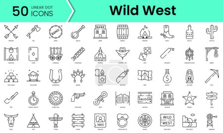 Ilustración de Conjunto de iconos del salvaje oeste. Paquete de iconos de estilo arte de línea. ilustración vectorial - Imagen libre de derechos