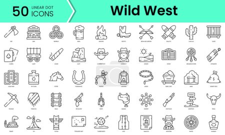 Illustration for Set of wild west icons. Line art style icons bundle. vector illustration - Royalty Free Image