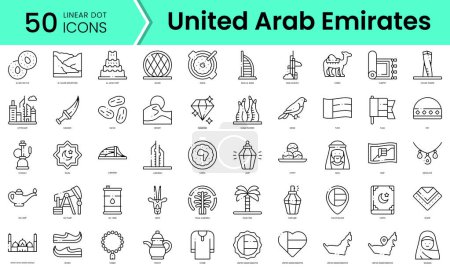 Téléchargez les illustrations : Set of united arab emirates icons. Line art style icons bundle. vector illustration - en licence libre de droit
