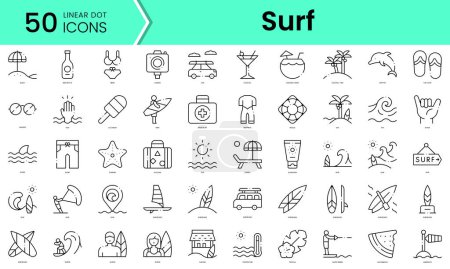 Illustration for Set of surf icons. Line art style icons bundle. vector illustration - Royalty Free Image