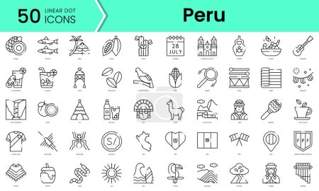 Conjunto de iconos de perú. Paquete de iconos de estilo arte de línea. ilustración vectorial