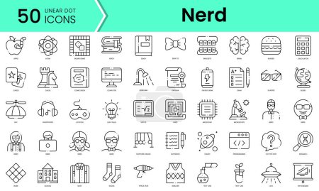 Téléchargez les illustrations : Set of nerd icons. Line art style icons bundle. vector illustration - en licence libre de droit