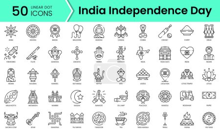 Ilustración de Set of india independence day icons. Line art style icons bundle. vector illustration - Imagen libre de derechos