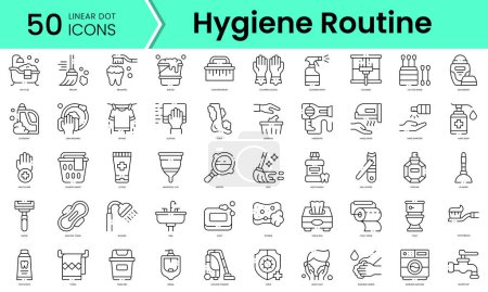 Illustration for Set of hygiene routine icons. Line art style icons bundle. vector illustration - Royalty Free Image