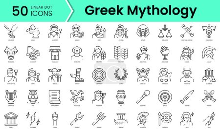 Téléchargez les illustrations : Set of greek mythology icons. Line art style icons bundle. vector illustration - en licence libre de droit
