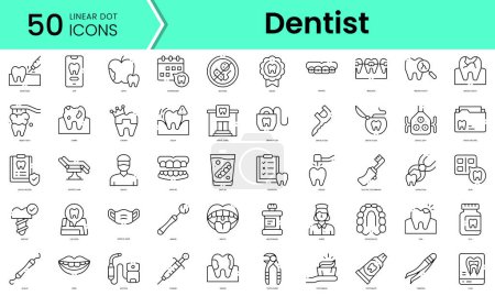 Téléchargez les illustrations : Ensemble d'icônes de dentiste. Ensemble d'icônes de style art linéaire. illustration vectorielle - en licence libre de droit