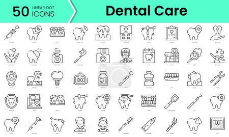 Ilustración de Conjunto de iconos de cuidado dental. Paquete de iconos de estilo arte de línea. ilustración vectorial - Imagen libre de derechos