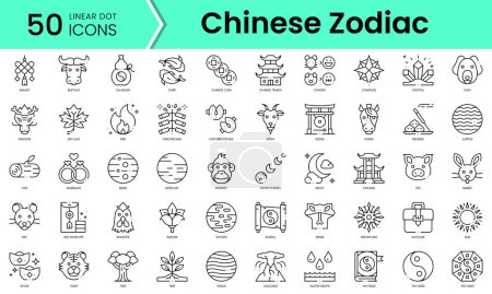 Illustration for Set of chinese zodiac icons. Line art style icons bundle. vector illustration - Royalty Free Image