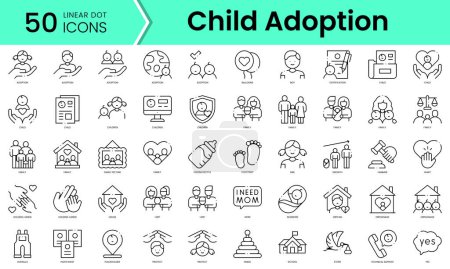 Set von Adoptionssymbolen für Kinder. Linienkunststil-Symbole bündeln sich. Vektorillustration
