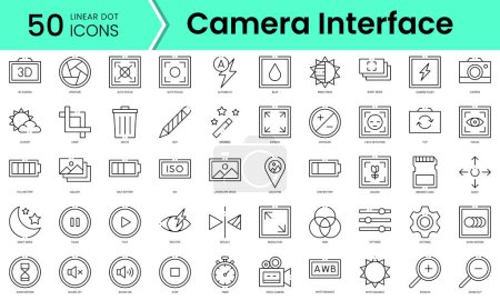 Téléchargez les illustrations : Set of camera interface icons. Line art style icons bundle. vector illustration - en licence libre de droit