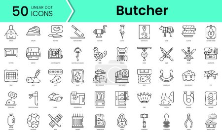 Téléchargez les illustrations : Set of butcher icons. Line art style icons bundle. vector illustration - en licence libre de droit